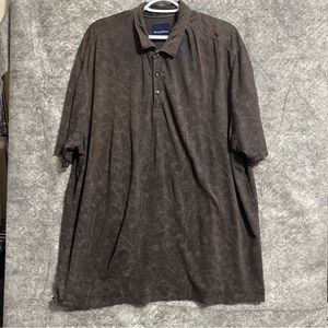 Tommy Bahama Polo Shirt Mens Hawaiian Floral Brown XXL Travel Casual Cruise 2XL